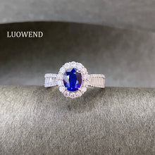 Load image into Gallery viewer, LUOWEND 18K White Gold Natural Diamond and Sapphire Ring for Women
