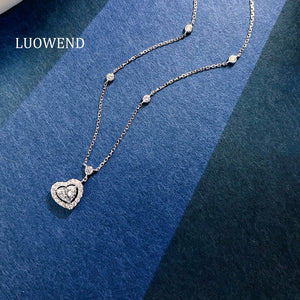 LUOWEND 18K White Gold Natural Diamond Pendant Necklace for Women