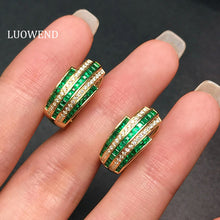 Load image into Gallery viewer, LUOWEND 18K Yellow Gold Ntural Emerald Earrings for Women
