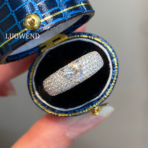 LUOWEND 18K White Gold Natural Diamond Ring for Women