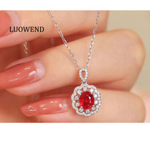 Load image into Gallery viewer, LUOWEND 18K White Gold Natural Ruby Necklace for Women
