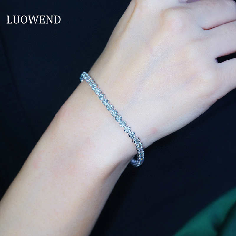LUOWEND 18K White Gold Real Natural Diamond Bracelet for Women