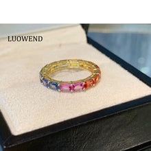 Load image into Gallery viewer, LUOWEND 18K Yellow Gold Natural Color Sapphire Ring for Women
