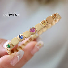 Load image into Gallery viewer, LUOWEND 18K Yellow Gold Real Natural Aquamarine Bracelet for Women
