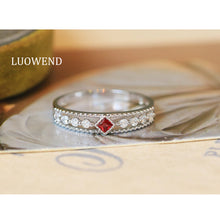 Load image into Gallery viewer, LUOWEND 18K White Gold Natural Ruby Ring for Women
