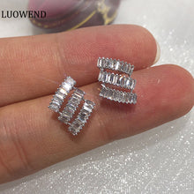 Load image into Gallery viewer, LUOWEND 18K White Gold Real Natural Diamond Stud Earrings for Women
