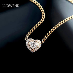 LUOWEND 18K Yellow Gold Real Natural Diamond Pendant Necklace for Women