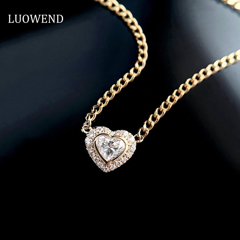 LUOWEND 18K Yellow Gold Real Natural Diamond Pendant Necklace for Women