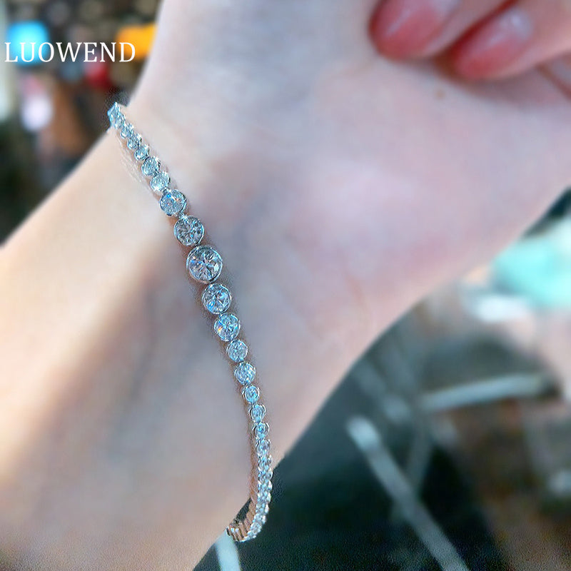 LUOWEND 18K White Gold Real Natural Diamond Bracelet for Women