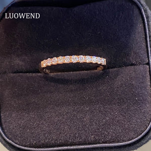 LUOWEND 18K Rose Gold Real Natural Diamond Ring for Women