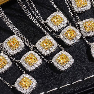 LUOWEND 18K White Gold Real Natural Yellow Diamond Pendant Necklace for Women