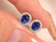 Load image into Gallery viewer, LUOWEND 18K White Gold Real Natural Sapphire and Diamond Gemstone Earrings for Women

