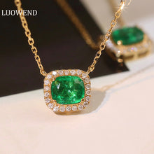 Load image into Gallery viewer, LUOWEND 18K Yellow Gold Real Natural Emerald and Diamond Gemstone Necklace for Women
