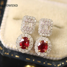 Load image into Gallery viewer, LUOWEND 18K White and Yellow Gold Real Natural Ruby and Diamond Earrings for Women
