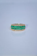 Load image into Gallery viewer, LUOWEND 18K Yellow Gold Real Natural Diamond Natural Emerald Ring for Women

