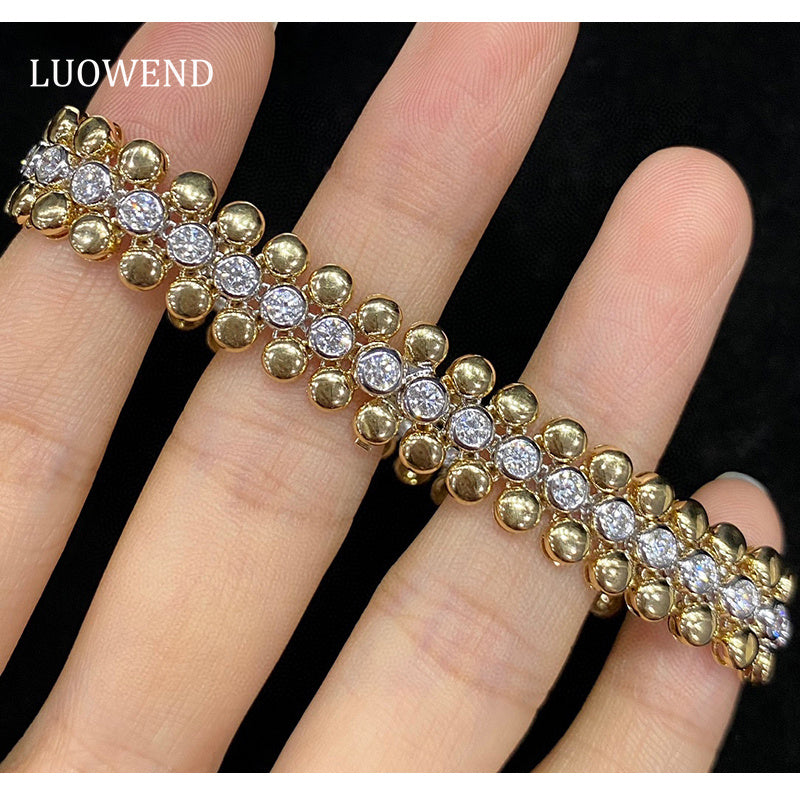 LUOWEND 18K White and Yellow Gold Real Natural Diamond Bracelet for Women