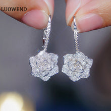 Load image into Gallery viewer, LUOWEND 18K White Gold Real Natural Diamond Hoop Earrings for Women
