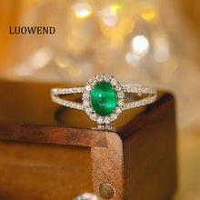 Load image into Gallery viewer, LUOWEND 18K White Gold Real Natural Emerald Ring for Women
