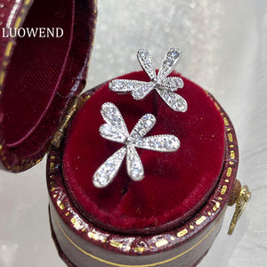 LUOWEND 18K White Gold Real Natural Diamond Stud Earrings for Women