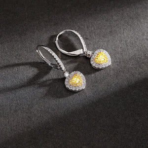 LUOWEND 18K White Gold Real Natural Yellow Diamond Drop Earrings for Women