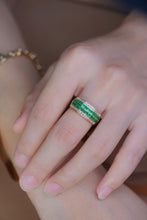 Load image into Gallery viewer, LUOWEND 18K Yellow Gold Real Natural Diamond Natural Emerald Ring for Women
