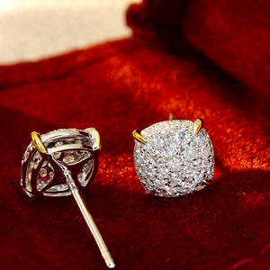 LUOWEND 18K White and Yellow Gold Real Natural Diamond Stud Earrings for Women
