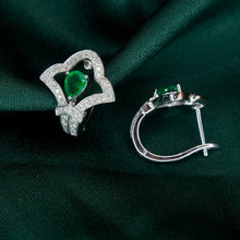 Load image into Gallery viewer, LUOWEND 18K White Gold Real Natural Emerald and Diamond Gemstone Earrings for Women
