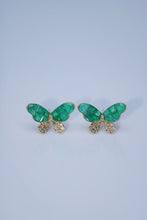 Load image into Gallery viewer, LUOWEND 18K Yellow Gold Real Natural Diamond and Emerald Earrings for Women
