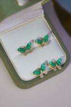 Load image into Gallery viewer, LUOWEND 18K Yellow Gold Real Natural Diamond and Emerald Earrings for Women
