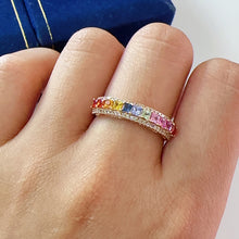 Load image into Gallery viewer, LUOWEND 18K Yellow Gold Natural Color Sapphire Ring for Women
