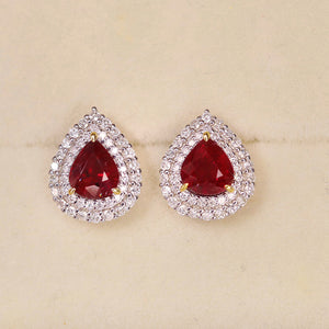 LUOWEND 18K White Gold Real Natural Ruby and Diamond Gemstone Earrings for Women