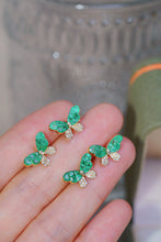 Load image into Gallery viewer, LUOWEND 18K Yellow Gold Real Natural Diamond and Emerald Earrings for Women
