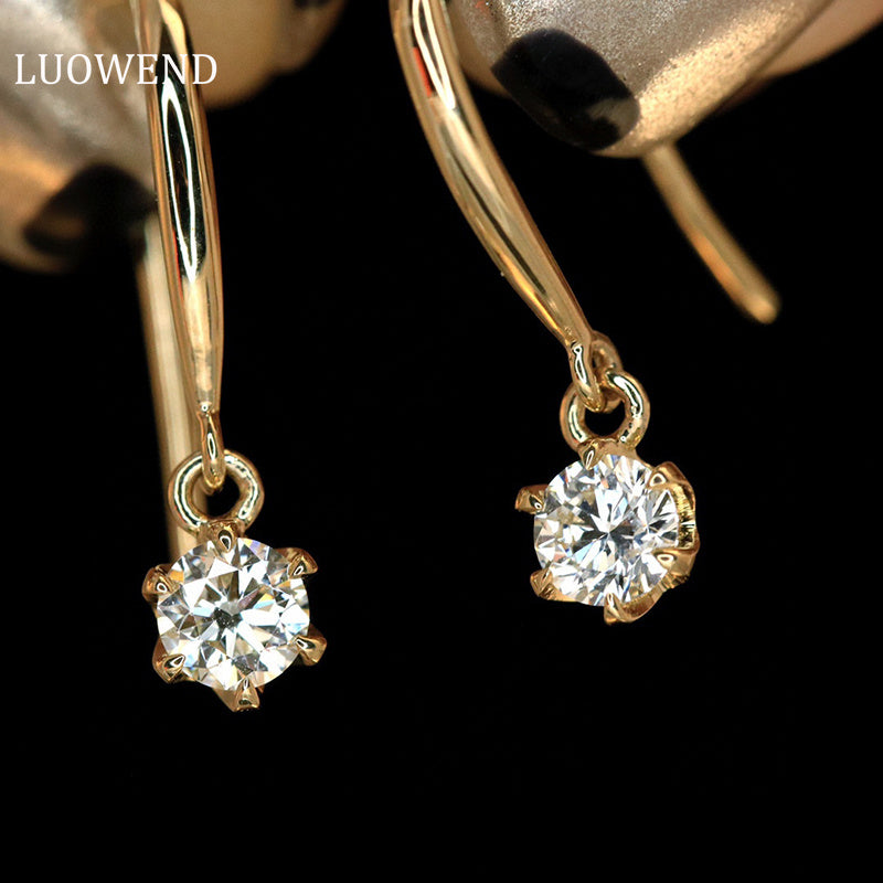 LUOWEND 18K Yellow Gold Real Natural Diamond Earrings for Women