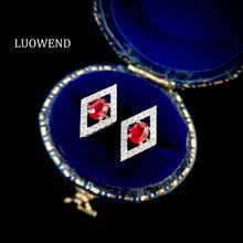 Load image into Gallery viewer, LUOWEND 18K White Gold Real Natural Ruby and Diamond Earrings for Women

