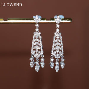 LUOWEND 18K White Gold Real Natural Diamond Drop Earring for Women