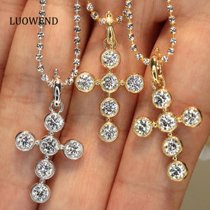 LUOWEND 18K White or Yellow Gold Real Natural Diamond Necklace for Women
