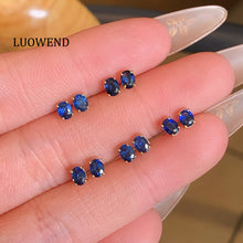 Load image into Gallery viewer, LUOWEND 18K Yellow Gold Fashion INS Style Natural Sapphire Earrings for Women
