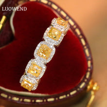 Load image into Gallery viewer, LUOWEND 18K White Gold Real Natural Yellow Diamond Ring for Women
