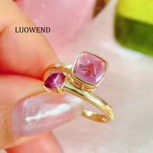 Load image into Gallery viewer, LUOWEND 18K Yellow Gold Natural Pink Tourmaline Ring for Women
