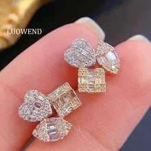 Load image into Gallery viewer, LUOWEND 18K White/Yellow Gold Natural Diamond Earrings for Women
