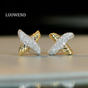 LUOWEND 18K White&Yellow Gold Natural Diamond Earrings for Women