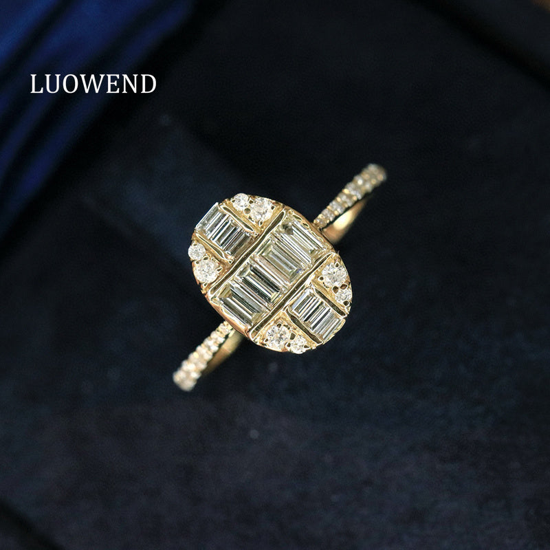 LUOWEND 18K White/Yellow Gold Natural Diamond Ring for Women