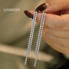Load image into Gallery viewer, LUOWEND 18K White Gold Real Natural Diamond Earrings for Women
