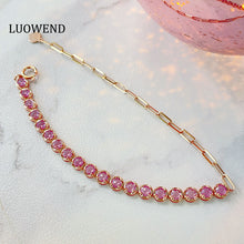 Load image into Gallery viewer, LUOWEND 18K Yellow Gold Fine Jewelry Natural Pink Sapphire Bracelet for Women
