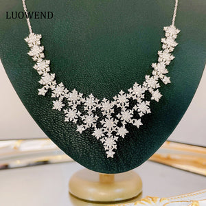 LUOWEND 18K White Gold Real Natural Diamond Necklace for Women