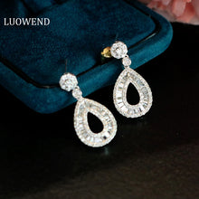 Load image into Gallery viewer, LUOWEND 18K White Gold Real Natural Diamond Drop Earrings for Women
