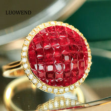 Load image into Gallery viewer, LUOWEND 18K Yellow Gold Natural Ruby Ring for Women
