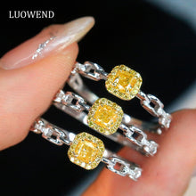 Load image into Gallery viewer, LUOWEND 18K White Gold Real Natural Yellow Diamond Ring for Women
