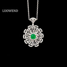 Load image into Gallery viewer, LUOWEND 18K White Gold Real Natural Diamond and Emerald Necklace for Women
