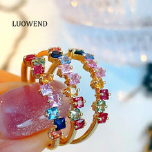 Load image into Gallery viewer, LUOWEND 18K Yellow Gold Natural Color Sapphire Ring for Women
